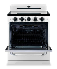 Classic Retro by Unique 30" 3.9 Cu. Ft. Induction Range - Marshmallow White - UNQ-30CR IC W  | Cuisinière à induction Classic Rétro par Unique de 30 po et de 3,9 pi3 - blanc guimauve - UNQ-30CR IC W  | UNQ30ICW