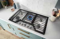 Whirlpool 36" Gas Cooktop with Fifth Burner and EZ-2-Lift™ Hinged Cast-Iron Grates - WCGK5036PS | Surface de cuisson à gaz Whirlpool de 36 po avec 5e brûleur et grilles en fonte à charnières EZ-2-LiftMC - WCGK5036PS | WCGK536S