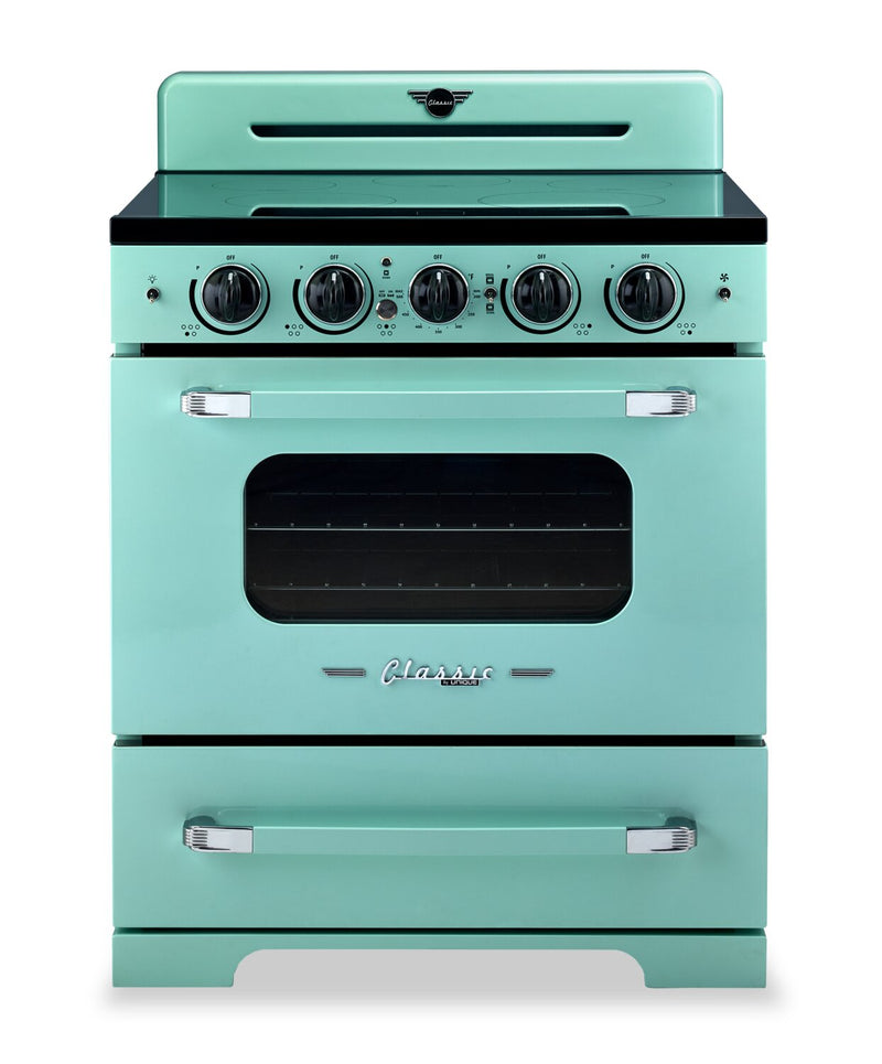 Classic Retro by Unique 30" 3.9 Cu. Ft. Induction Range - Ocean Mist Turquoise - UNQ-30CR IC T | Cuisinière à induction Classic Rétro par Unique de 30 po et de 3,9 pi3 - turquoise brume marine - UNQ-30CR IC T | UNQ30ICT