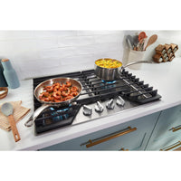 Whirlpool 36" Gas Cooktop with Fifth Burner and EZ-2-Lift™ Hinged Cast-Iron Grates - WCGK5036PB | Surface de cuisson à gaz Whirlpool de 36 po avec 5e brûleur et grilles en fonte à charnières EZ-2-LiftMC - WCGK5036PB | WCGK536B