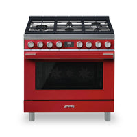 Smeg Portofino 4.5 Cu. Ft. Dual Fuel Range - CPF36UGMR|Cuisinière hybride Smeg Portofino de 4,5 pi3 - CPF36UGMR