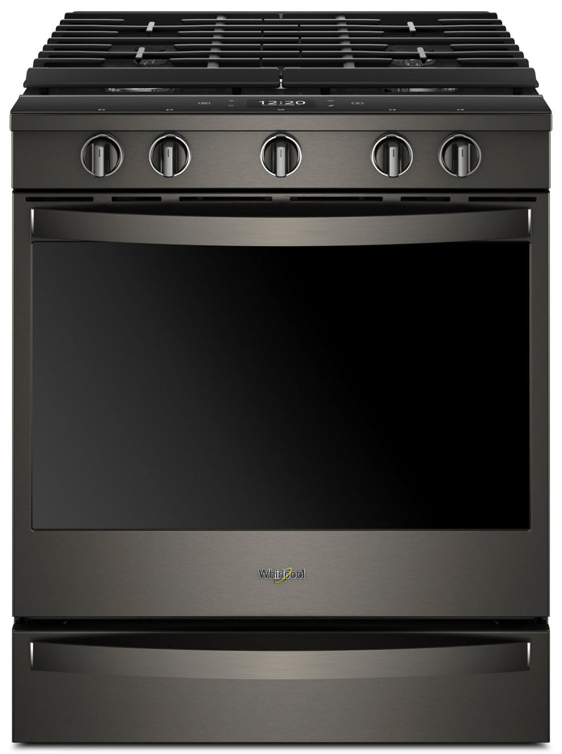 Whirlpool 5.8 Cu. Ft. Smart Slide-in Gas Range with EZ-2-Lift™ Hinged Cast-iron Grates - WEG750H0HV - Gas Range in Black Stainless Steel