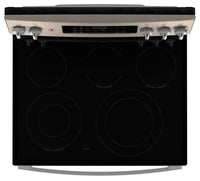 GE 5 Cu. Ft. Electric Range with True European Convection and Air Fry - Slate - JCB840ETES | Cuisinière électrique GE de 5 pi³ avec convection européenne véritable et friture à air - ardoise - …