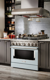 KitchenAid 36'' Smart Commercial-Style Dual Fuel Range - KFDC506JMB - Dual Fuel Range in Misty Blue