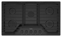 Whirlpool 36" Gas Cooktop with Fifth Burner and EZ-2-Lift™ Hinged Cast-Iron Grates - WCGK5036PB | Surface de cuisson à gaz Whirlpool de 36 po avec 5e brûleur et grilles en fonte à charnières EZ-2-LiftMC - WCGK5036PB | WCGK536B