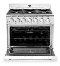 Classic Retro by Unique 36" 5.2 Cu. Ft. 6-Burner Gas Range with Convection - Marshmallow White - UGP-36CR W | Cuisinière à gaz Classic Rétro par Unique de 36 po et de 5,2 pi3 à 6 brûleurs avec convection - blanc guimauve - UGP-36CR W | UGP36CRW