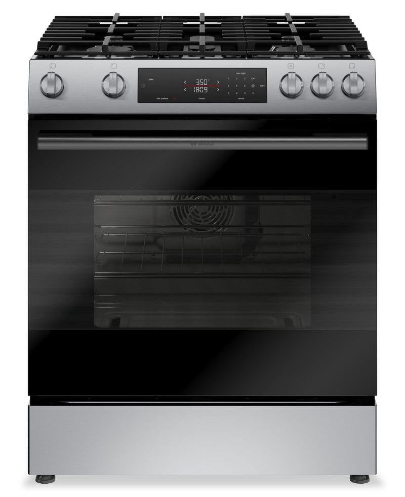 Bosch 30" 5.8 Cu. Ft. 100 Series Gas Range with Rapid Preheat and Air Fry - Stainless Steel - HGF1050MUC | Cuisinière à gaz Bosch série 100 de 5,8 pi3 et de 30 po avec préchauffage rapide et friture à air - acier inoxydable - HGF1050MUC | HGF105MC