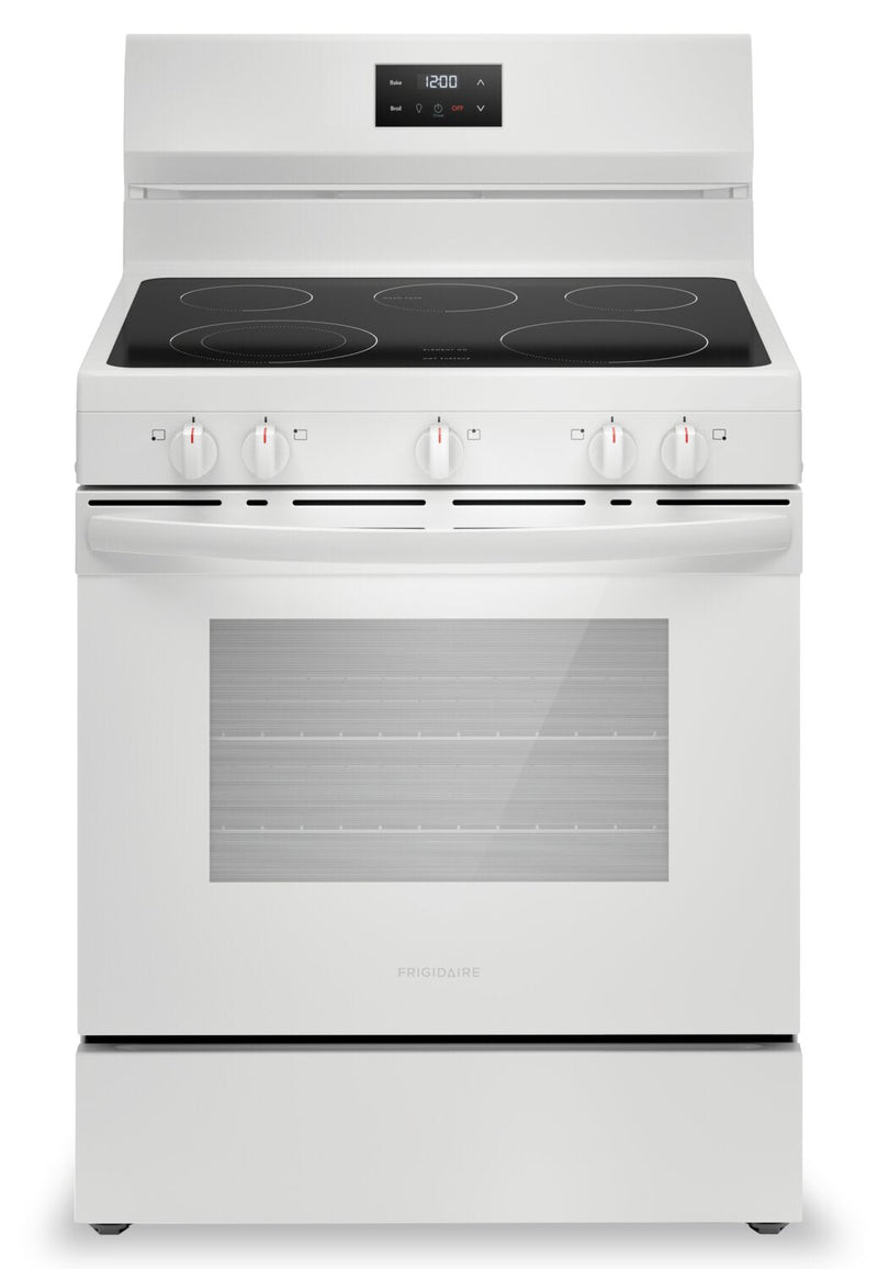 Frigidaire 5.3 Cu. Ft. Electric Range With Quick Boil Element and Five-Element Cooktop - White - FCR… | Cuisinière électrique Frigidaire de 5,3 pi³ avec élément à ébullition rapide et surface de cuisson à…