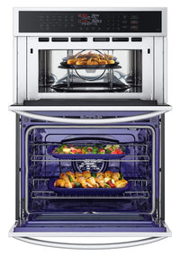 LG 30" 6.4 Cu. Ft. Electric Combination Wall Oven with Fan Convection - Smudge Proof Stainless Steel… | Four mural combiné électrique LG de 6,4 pi³ et de 30 po avec convection par ventilateur - acier inox…