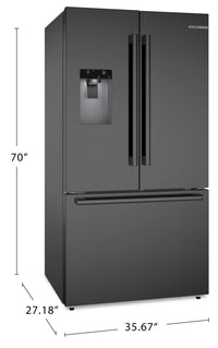 Bosch 500 Series 36" 26 Cu. Ft. French-Door Refrigerator - Black Stainless Steel - B36FD52SNB  | Réfrigérateur Bosch Série 500 de 36 po et de 26 pi3 à portes françaises - acier inoxydable noir - B36FD52SNB  | B36FD52B