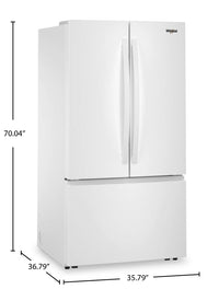 Whirlpool 36" 31 Cu. Ft. French-Door Refrigerator with Ice Maker - White - WRFF3136SW | Réfrigérateur Whirlpool de 36 po et de 31 pi3 à portes françaises avec machine à glaçons - blanc- WRFF3136SW | WRFF313W