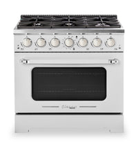 Classic Retro by Unique 36" 5.2 Cu. Ft. 6-Burner Gas Range with Convection - Marshmallow White - UGP-36CR W | Cuisinière à gaz Classic Rétro par Unique de 36 po et de 5,2 pi3 à 6 brûleurs avec convection - blanc guimauve - UGP-36CR W | UGP36CRW