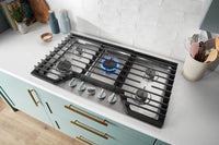 Whirlpool 36" Gas Cooktop with Fifth Burner and EZ-2-Lift™ Hinged Cast-Iron Grates - WCGK7036PS | Surface de cuisson à gaz Whirlpool de 36 po avec 5e brûleur et grilles en fonte à charnières EZ-2-LiftMC - WCGK7036PS | WCGK736S