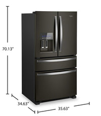 Whirlpool 36" 24.5 Cu. Ft. French-Door Refrigerator - Black Stainless Steel - WRMF3636RV | Réfrigérateur Whirlpool de 36 po et de 24,5 pi³ à portes françaises - acier inoxydable noir - WRMF3636RV | WRMF36RV