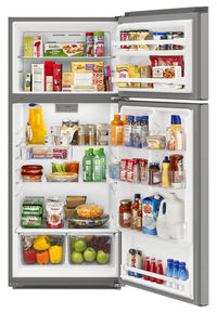 Whirlpool 28" 16.3 Cu. Ft. Top-Mount Refrigerator - Dolos Steel - WRTX5028PM | Réfrigérateur Whirlpool de 16,3 pi³ et de 28 po à congélateur supérieur - acier dolos - WRTX5028PM